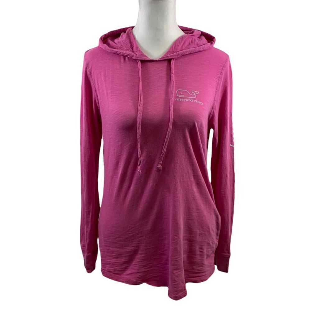 Vineyard Vines Pink Garment Dyed Slub Whale Hoodie Tee Size XXS